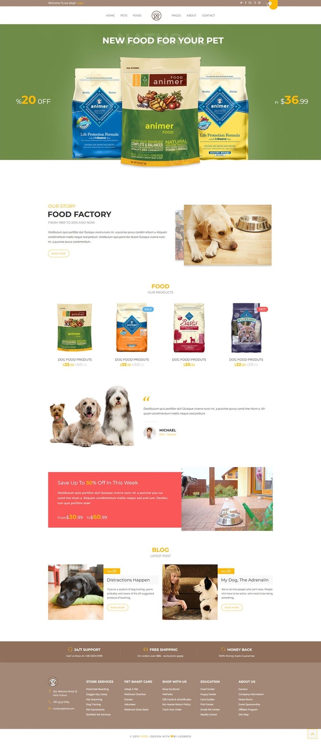 响应式狗粮猫粮海外零售出口电商网站